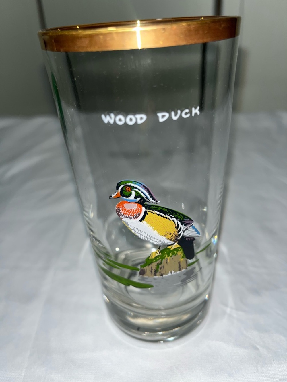 West Virginia Glass Specialty Wood Duck Highball Glass with Gold Rim Ned Smith